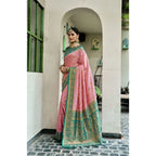 Women's Silk Blend Booti Work Ready to wear Saree With Unstitched Blouse 5.5Mtr (Peach)