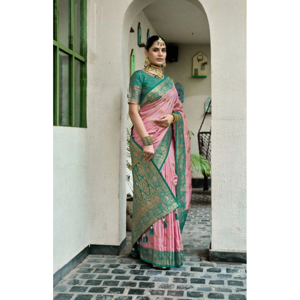 Women's Silk Blend Booti Work Ready to wear Saree With Unstitched Blouse 5.5Mtr (Peach)