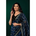 Women's Net Sequence Saree With Unstitched Blouse 5.5Mtr (Blue)