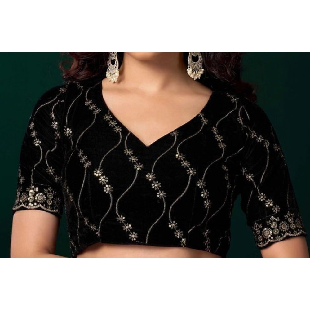 Women's Net Sequence Saree With Unstitched Blouse 5.5Mtr (Blue)