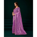 Women's Net Sequence Saree With Unstitched Blouse 5.5Mtr (Lavender)
