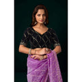 Women's Net Sequence Saree With Unstitched Blouse 5.5Mtr (Lavender)