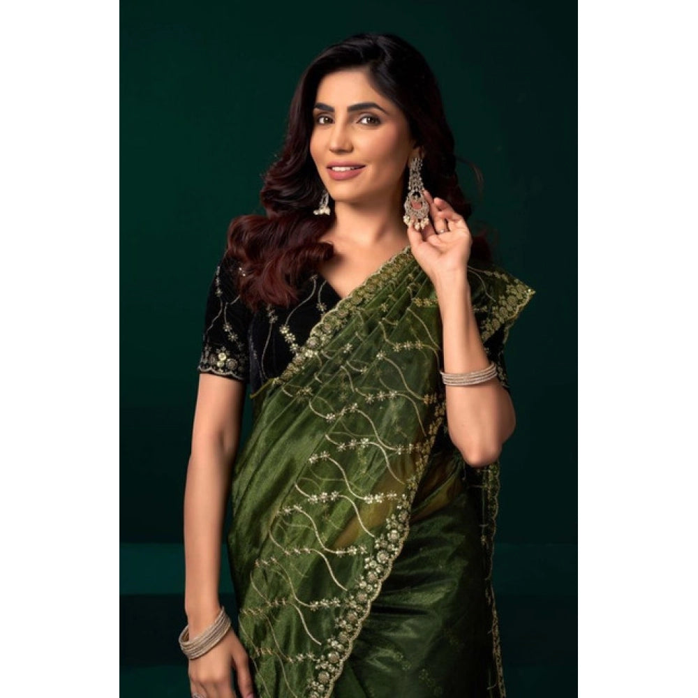 Women's Net Sequence Saree With Unstitched Blouse 5.5Mtr (Light Green)