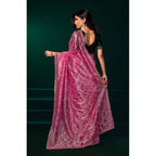 Women's Net Sequence Saree With Unstitched Blouse 5.5Mtr (Light Pink)