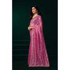 Women's Net Sequence Saree With Unstitched Blouse 5.5Mtr (Light Pink)