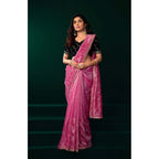 Women's Net Sequence Saree With Unstitched Blouse 5.5Mtr (Light Pink)