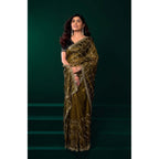 Women's Net Sequence Saree With Unstitched Blouse 5.5Mtr (Mahendi)