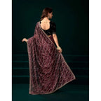 Women's Net Sequence Saree With Unstitched Blouse 5.5Mtr (Maroon)