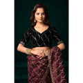 Women's Net Sequence Saree With Unstitched Blouse 5.5Mtr (Maroon)