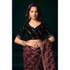 Women's Net Sequence Saree With Unstitched Blouse 5.5Mtr (Maroon)
