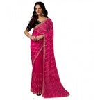 Women's Net Sequence Saree With Unstitched Blouse 5.5Mtr (Pink)