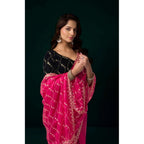Women's Net Sequence Saree With Unstitched Blouse 5.5Mtr (Pink)