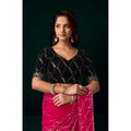 Women's Net Sequence Saree With Unstitched Blouse 5.5Mtr (Pink)