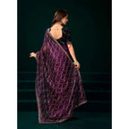 Women's Net Sequence Saree With Unstitched Blouse 5.5Mtr (Purple)