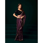 Women's Net Sequence Saree With Unstitched Blouse 5.5Mtr (Purple)