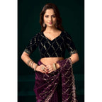 Women's Net Sequence Saree With Unstitched Blouse 5.5Mtr (Purple)