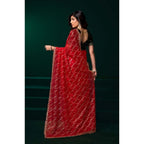 Women's Net Sequence Saree With Unstitched Blouse 5.5Mtr (Red)
