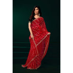 Women's Net Sequence Saree With Unstitched Blouse 5.5Mtr (Red)