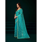 Women's Net Sequence Saree With Unstitched Blouse 5.5Mtr (Turquoise)