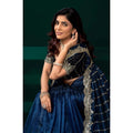 Women's Net Sequence Saree With Unstitched Blouse 5.5Mtr (Blue)