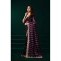 Women's Net Sequence Saree With Unstitched Blouse 5.5Mtr (Wine)
