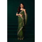 Women's Net Sequence Saree With Unstitched Blouse 5.5Mtr (Green)