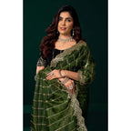 Women's Net Sequence Saree With Unstitched Blouse 5.5Mtr (Green)