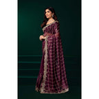 Women's Net Sequence Saree With Unstitched Blouse 5.5Mtr (Maroon)