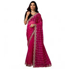 Women's Net Sequence Saree With Unstitched Blouse 5.5Mtr (Pink)