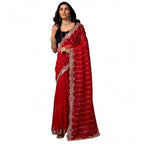 Women's Net Sequence Saree With Unstitched Blouse 5.5Mtr (Red)