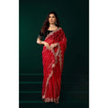 Women's Net Sequence Saree With Unstitched Blouse 5.5Mtr (Red)