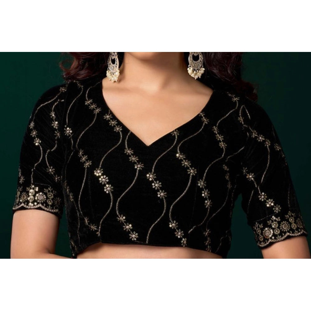Women's Net Sequence Saree With Unstitched Blouse 5.5Mtr (Red)