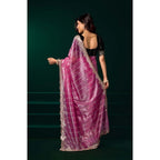 Women's Net Sequence Saree With Unstitched Blouse 5.5Mtr (Pink)
