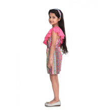 Generic Girl's Cotton & Polyester Printed 3/4th Sleeves Dress (Pink)