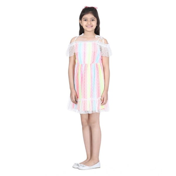 Generic Girl's Polyester Self Design Cold Shoulder Dress (Multicolor)