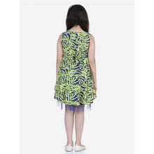 Generic Girl's Polyester Crepe & Net Printed Sleeveless Dress (Yellow-Blue)