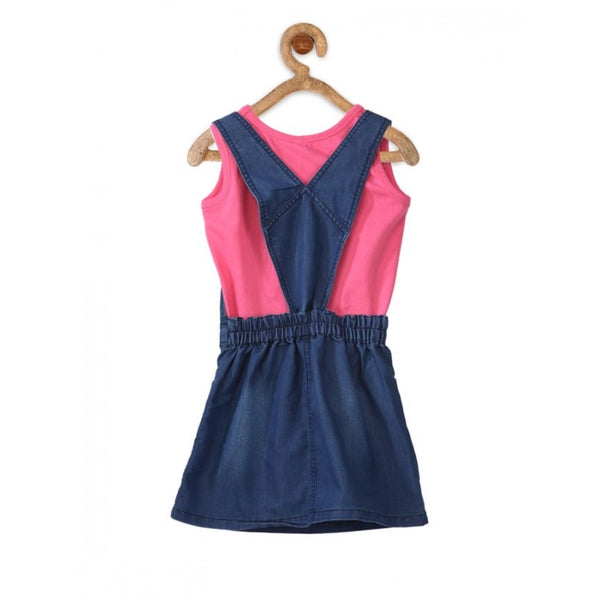 Generic Girl's Denim &amp; Cotton Bow Sleeveless Dungaree (Pink)