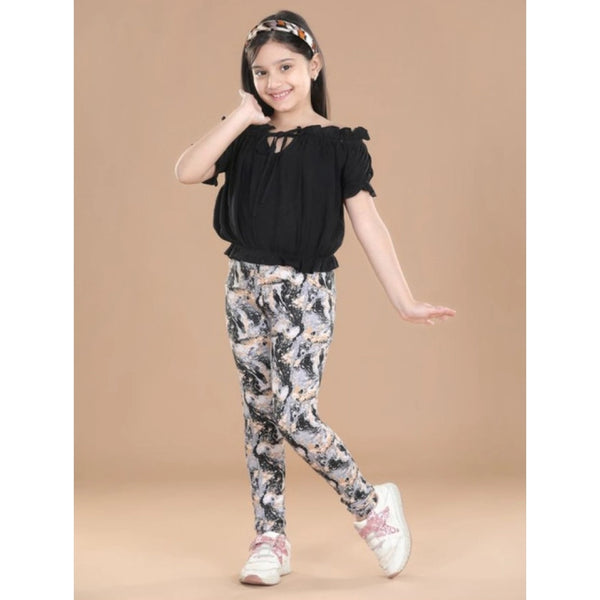 Generic Girl's Cotton Lycra Floral Elasticated Jeggings (Multicolor)