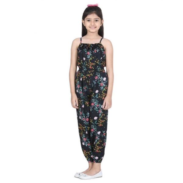 Generic Girl's Rayon Flamingo Print Sleeveless Jumpsuit (Black-Multicolor)