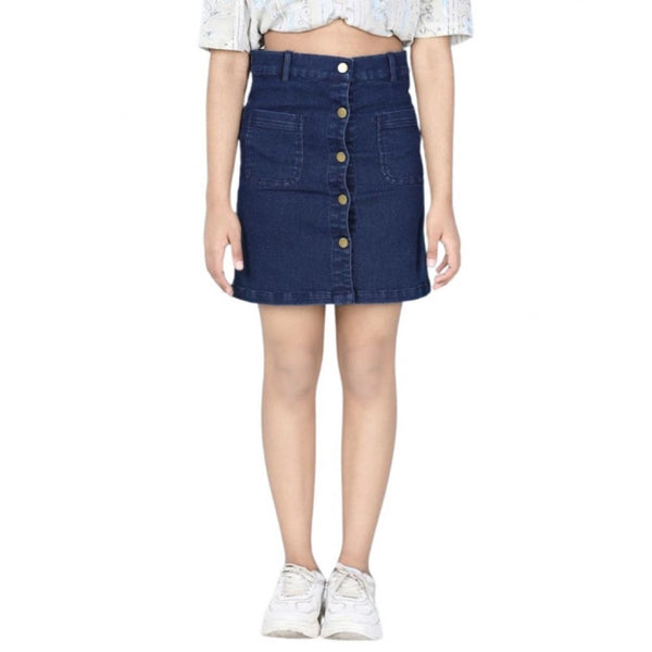 Generic Girl's Denim Solid Buttoned Skirt (Navy Blue)