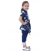 Generic Girl's Denim Tie & Dye Short Sleeve Top (Blue-White)