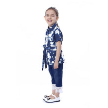 Generic Girl's Denim Tie & Dye Short Sleeve Top (Blue-White)