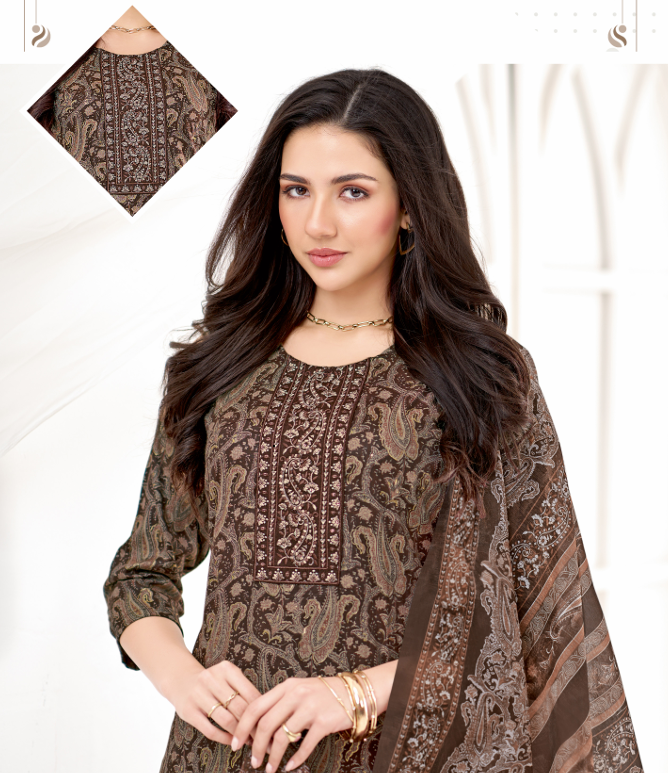 Women Brown Paisley Printed Kurta Set with Striped Pants & Dupatta | Ethnic Wear