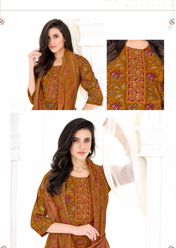 Mustard Floral Printed Kurta Set with Dupatta
