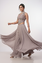 Elegant Mauve Embroidered Fusion Ensemble