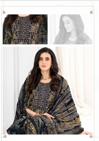 Black & Olive Paisley Printed Kurta Set with Dupatta