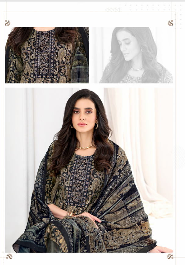 Black & Olive Paisley Printed Kurta Set with Dupatta