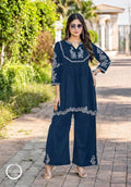 Midnight Blue Embroidered Peplum Kurta Set with Palazzo