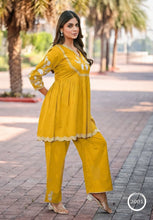 Mustard Yellow Embroidered Peplum Kurta Set with Palazzo