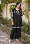 Classic Black Embroidered Peplum Kurta Set with Palazzo